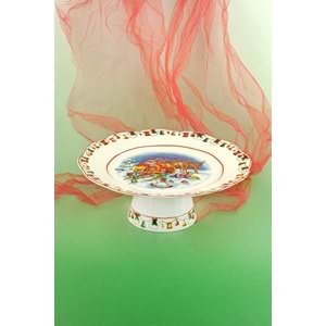 X'mas blue porselen ayaklı tabak