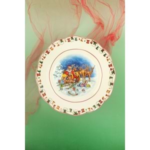 X'mas blue porselen ayaklı tabak