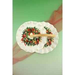 Christmas wreath porselen iki katlı kurabiyelik