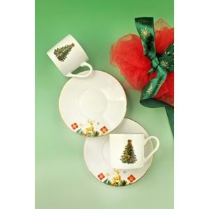 Christmas tree altın yaldızlı iki kişilik kahve fincan takımı