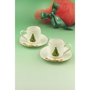 Christmas tree altın yaldızlı iki kişilik kahve fincan takımı