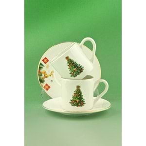 Christmas tree altın yaldızlı iki kişilik kahve fincan takımı