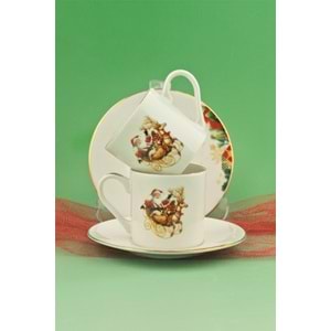 Christmas reindeer altın yaldızlı iki kişilik kahve fincan takımı