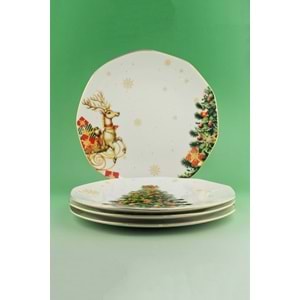 New christmas 4 parça altın yaldızlı porselen servis tabağı