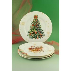 New christmas altın yaldızlı 4 parça porselen pasta tabağı
