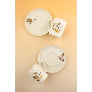 Su kuşları iki kişilik porselen kahve fincan takımı