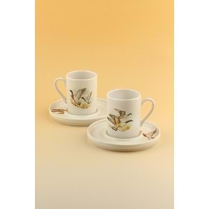 Su kuşları iki kişilik porselen kahve fincan takımı