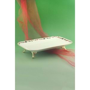 Christmas gold metal ayaklı porselen tepsi