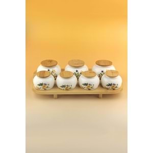 Veloria bambu standlı 7 li porselen baharatlık