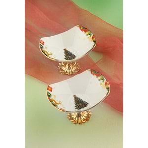 Christmas tree 2 adet altın yaldızlı metal ayaklı porselen kase