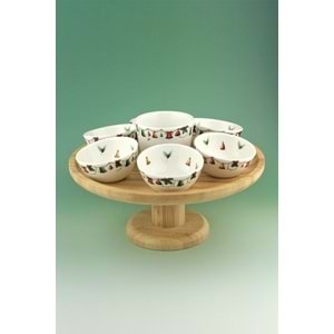 Christmas bells bambu tepsili & ayaklı porselen çerezlik seti