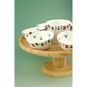 Christmas bells bambu tepsili & ayaklı porselen çerezlik seti