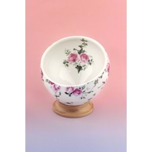 Pink ivy bambu ayaklı porselen kase