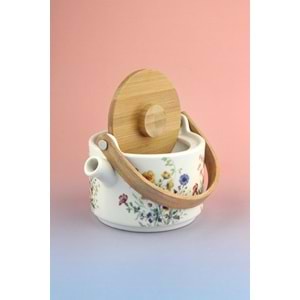 Flower bambu kapaklı mini porselen demlik