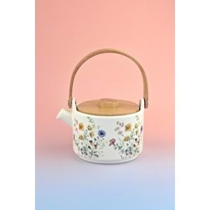 Flower bambu kapaklı mini porselen demlik