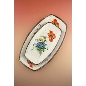 Retro floral 2 boy porselen kayık tabak