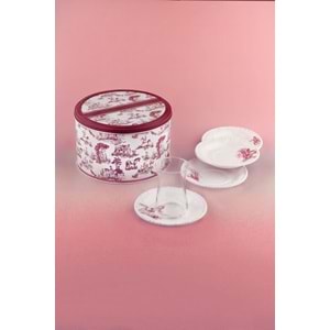 İnci serisi pembe İngiliz 4 kişilik porselen çay takımı & metal kutulu