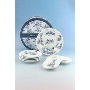 İnci serisi mavi İngiliz 8 parça porselen pasta takımı