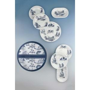 İnci serisi mavi İngiliz 8 parça porselen pasta takımı