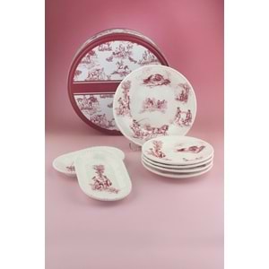 İnci serisi pembe İngiliz 8 parça porselen pasta takımı