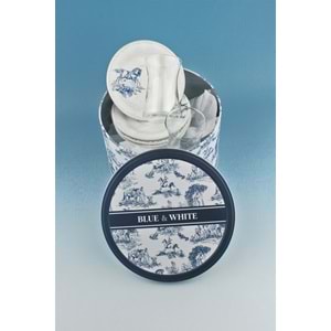 İnci serisi mavi İngiliz 4 kişilik porselen çay takımı & metal kutulu