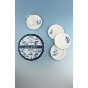 İnci serisi mavi İngiliz 4 kişilik porselen çay takımı & metal kutulu