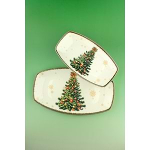 Retro christmas tree 2 boy porselen kayık tabak