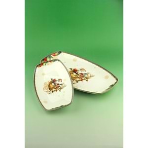 Retro christmas reindeer 2 boy porselen kayık tabak