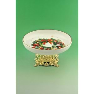 Christmas wreath gold metal ayaklı tabak