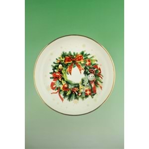 Christmas wreath gold metal ayaklı tabak