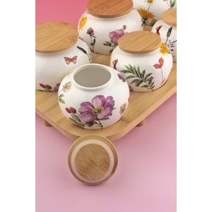 Meadow bambu standlı 7 li porselen baharatlık
