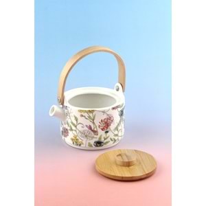 Gizli bahçe bambu kapaklı mini porselen demlik