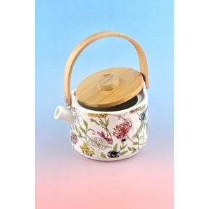 Gizli bahçe bambu kapaklı mini porselen demlik