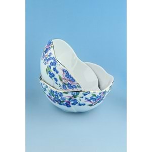 Mavi mine altın yaldızlı 2 adet porselen kase