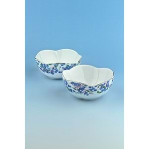 Mavi mine altın yaldızlı 2 adet porselen kase