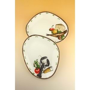 Retro fish & beer porselen 2 adet servis/sunum tabağı