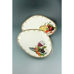 Retro cheese & wine porselen 2 adet servis/sunum tabağı