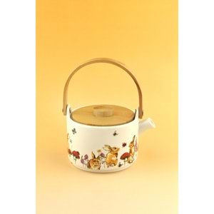 Tavşan bambu kapaklı mini porselen demlik