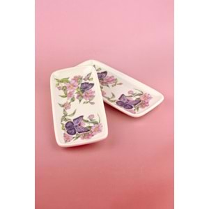 Pink butterfly 2 parça porselen sunum tabağı