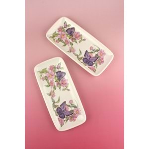 Pink butterfly 2 parça porselen sunum tabağı