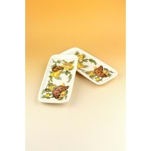 Yellow butterfly 2 parça porselen sunum tabağı