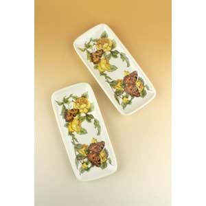 Yellow butterfly 2 parça porselen sunum tabağı