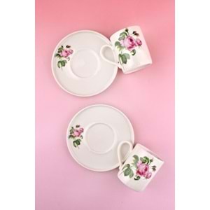 Pink rose iki kişilik porselen kahve fincan takımı