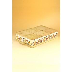 Retro tavşan 6 lı bambu kapaklı porselen kahvaltılık