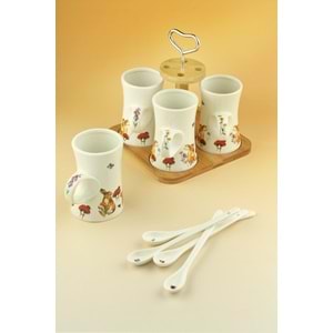 Retro tavşan bambu standlı porselen kupa takımı