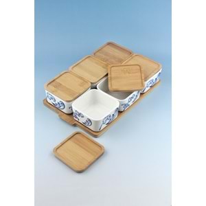 Blue blanc 6 lı bambu kapaklı porselen kahvaltılık