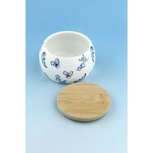 Blue blanc bambu kapaklı porselen saklama kabı