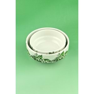 Yeşil çiçek 2 boy porselen kase