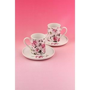 Pink ivy rose iki kişilik porselen kahve fincan takımı