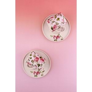 Pink ivy rose iki kişilik porselen kahve fincan takımı